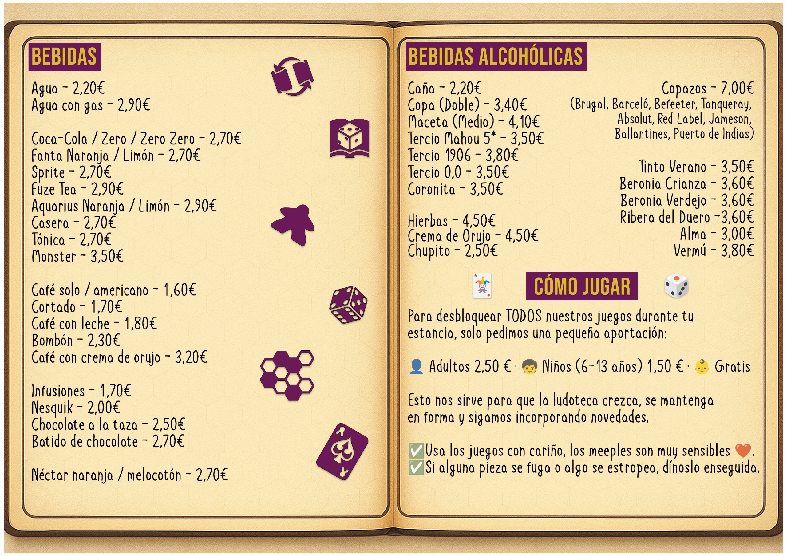 Carta de bebidas Giber Games Bar